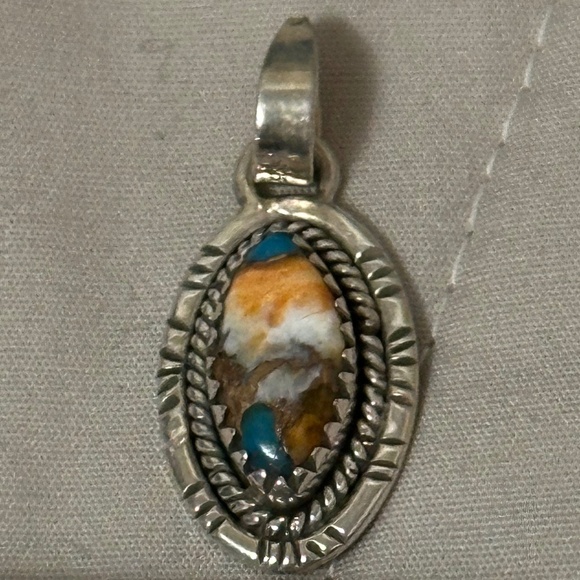 925 Sterling Silver Spiny Oyster Copper Turquoise Oval Orange/White/Blue/Brown - Picture 11 of 13